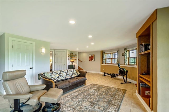 300 River Rd, Enosburg, VT 05450 - living area featuring stairs, recessed lighting, light tile patterned floors, and baseboards