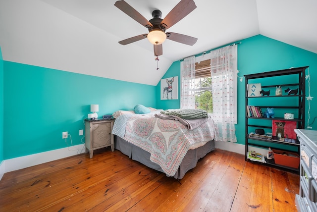 218 Manchester St, Nashua, NH 03064 - bedroom with lofted ceiling, hardwood / wood-style floors, baseboards, and ceiling fan