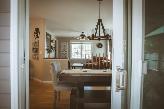 7 Plum St, Concord, NH 03301 - dining area featuring wood finished floors, baseboards, and a ceiling fan