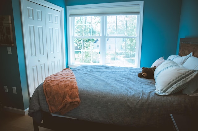 7 Plum St, Concord, NH 03301 - bedroom featuring multiple windows, baseboards, a closet, and wood finished floors