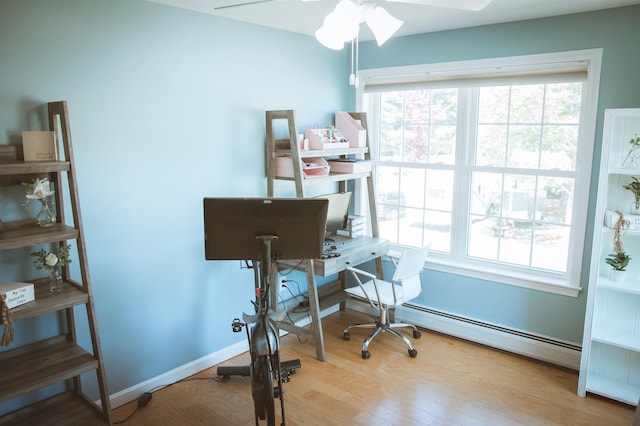 7 Plum St, Concord, NH 03301 - office area featuring baseboard heating, a ceiling fan, wood finished floors, and baseboards