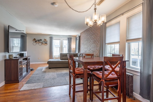 4 Palmer Ave, Plaistow, NH 03865 - dining room with a chandelier, light wood-style flooring, baseboards, and radiator heating unit