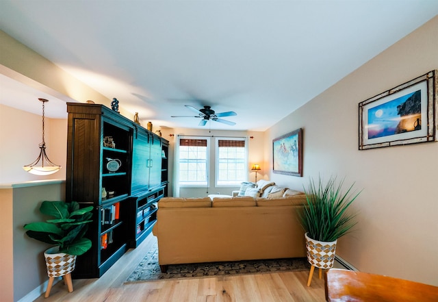 107 Artist Falls Rd, Conway, NH 03860 - living area featuring a ceiling fan and light wood-type flooring