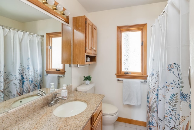 49 Morgan St, Burlington, VT 05408 - full bathroom with vanity, toilet, tile patterned flooring, and a shower with curtain