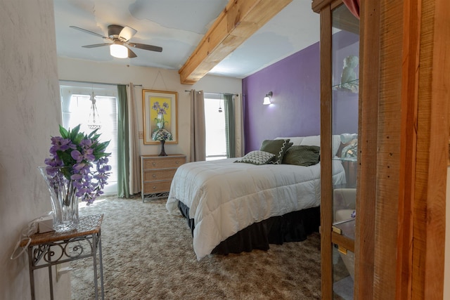 18 State St, Northumberland, NH 03582 - carpeted bedroom with a ceiling fan and beam ceiling