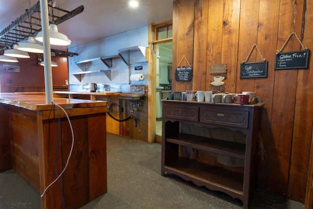 18 State St, Northumberland, NH 03582 - kitchen with open shelves and wooden walls
