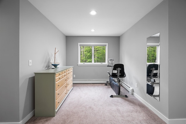 11 Sledding Hill Ln, Lee, NH 03861 - exercise room featuring baseboard heating, carpet floors, baseboards, recessed lighting, and a baseboard heating unit