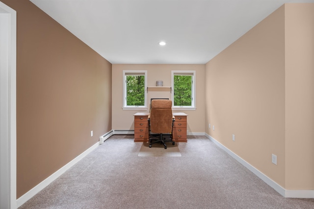 11 Sledding Hill Ln, Lee, NH 03861 - unfurnished office featuring carpet flooring, baseboards, a baseboard heating unit, and recessed lighting