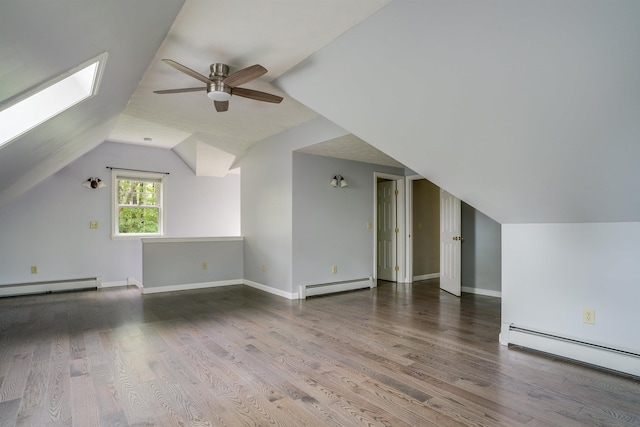 185 Whitford St, Manchester, NH 03104 - additional living space with baseboard heating, ceiling fan, a baseboard radiator, a skylight, and vaulted ceiling
