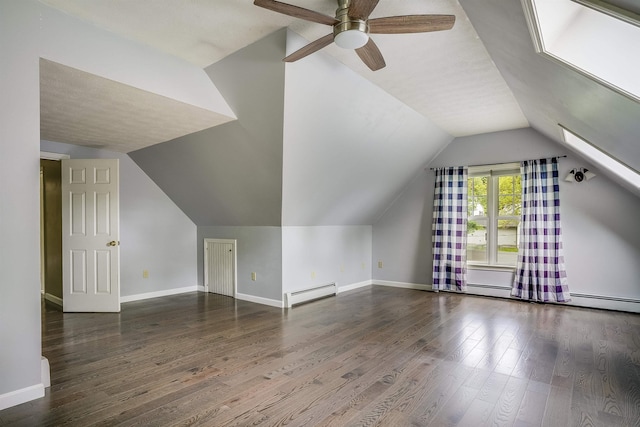 185 Whitford St, Manchester, NH 03104 - additional living space featuring a baseboard radiator, ceiling fan, wood finished floors, baseboards, and lofted ceiling