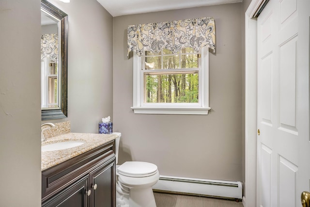 185 Whitford St, Manchester, NH 03104 - half bathroom with baseboard heating, vanity, and toilet