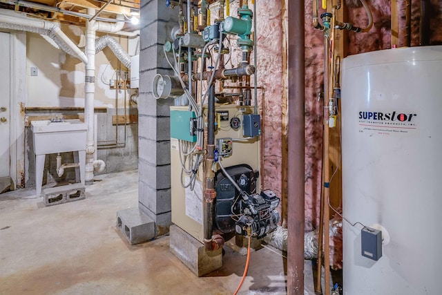 185 Whitford St, Manchester, NH 03104 - utilities featuring water heater, a sink, and a heating unit