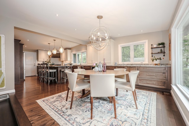 28 Woodvue Rd, Windham, NH 03087 - dining area featuring dark wood finished floors, a chandelier, and recessed lighting