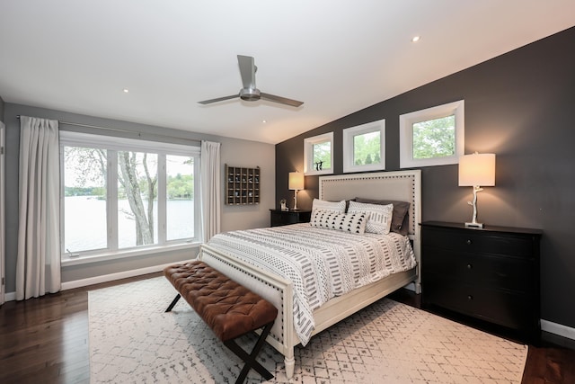 28 Woodvue Rd, Windham, NH 03087 - bedroom with baseboards, wood finished floors, ceiling fan, recessed lighting, and vaulted ceiling
