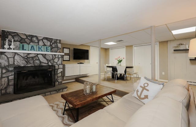 28 Woodvue Rd, Windham, NH 03087 - carpeted living room featuring a fireplace