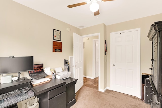 1191 Beech Ridge Rd, North Berwick, ME 03906 - office with ceiling fan, light carpet, and baseboards