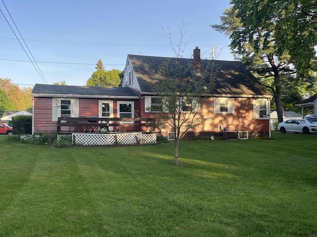 14 Brierwood Ln, Burlington, VT 05408 - rear view of house with a yard, a chimney, and a wooden deck