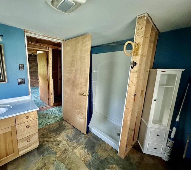 3342 E Hill Rd, Wolcott, VT 05680 - bathroom featuring vanity and a shower stall