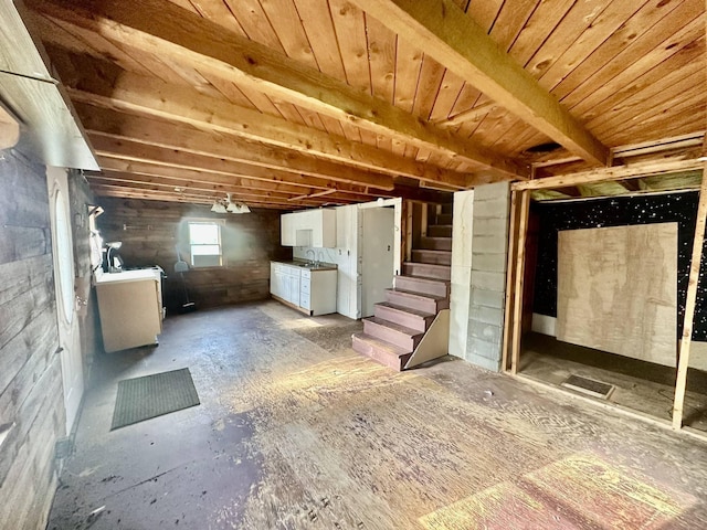 3342 E Hill Rd, Wolcott, VT 05680 - below grade area with stairs, a sink, and independent washer and dryer