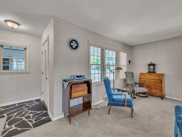 154 Birchcliff Pkwy, Burlington, VT 05041 - sitting room featuring baseboards, carpet flooring, and wallpapered walls