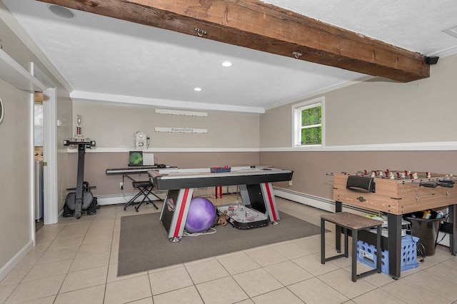 28 Hardy Rd, Londonderry, NH 03053 - recreation room featuring light tile patterned floors, a baseboard heating unit, baseboards, and recessed lighting