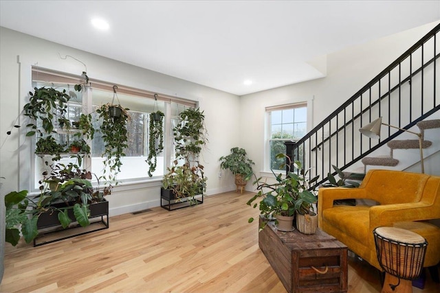 140 S Mast St, Goffstown, NH 03045 - foyer with stairs, wood finished floors, baseboards, and recessed lighting
