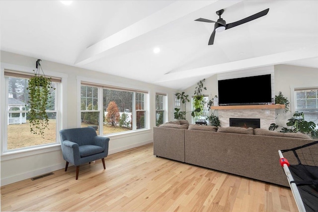 140 S Mast St, Goffstown, NH 03045 - living room with baseboards, wood finished floors, a glass covered fireplace, ceiling fan, and recessed lighting