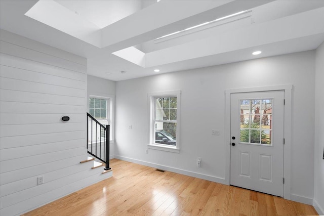 140 S Mast St, Goffstown, NH 03045 - entrance foyer with light wood-style flooring, recessed lighting, baseboards, and stairway