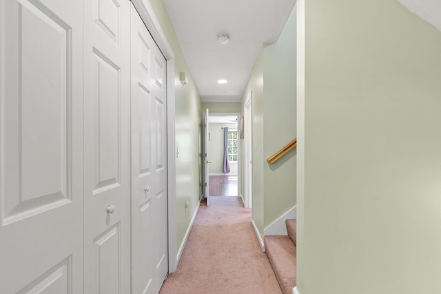 19 Steeple Chase Dr, Hampstead, NH 03841 - corridor with light carpet, baseboards, recessed lighting, and stairs