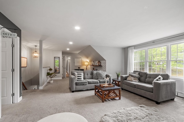 24 Stonewall Dr, Milford, NH 03055 - living room featuring light carpet, baseboards, and recessed lighting