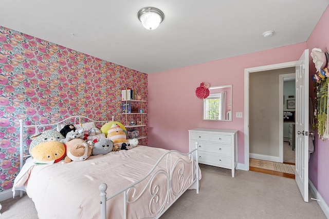 24 Stonewall Dr, Milford, NH 03055 - bedroom featuring wallpapered walls, light carpet, and baseboards