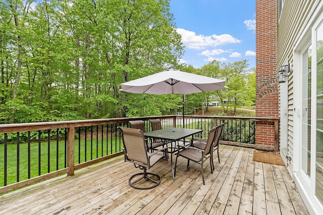 24 Stonewall Dr, Milford, NH 03055 - wooden terrace with outdoor dining space and a yard