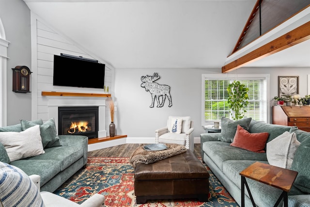 31 Henderson Rd Unit 17, Gilford, NH 03249 - living area featuring a fireplace, wood finished floors, and baseboards