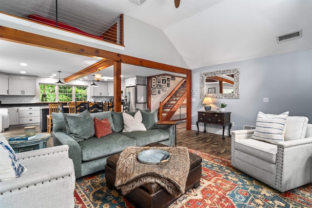 31 Henderson Rd Unit 17, Gilford, NH 03249 - living area with a ceiling fan, wood finished floors, lofted ceiling, recessed lighting, and baseboards