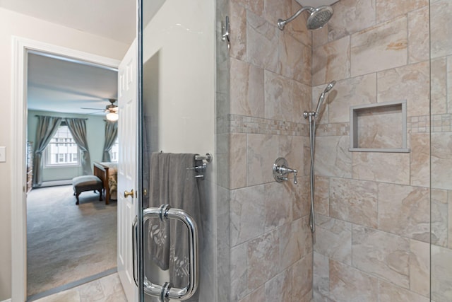 15 Fox Meadow Ln, Merrimack, NH 03054 - full bathroom featuring tiled shower and a ceiling fan
