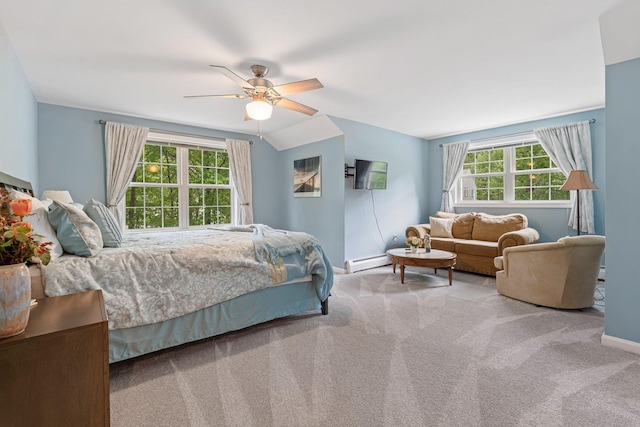 15 Fox Meadow Ln, Merrimack, NH 03054 - bedroom featuring carpet floors, baseboards, baseboard heating, a ceiling fan, and lofted ceiling