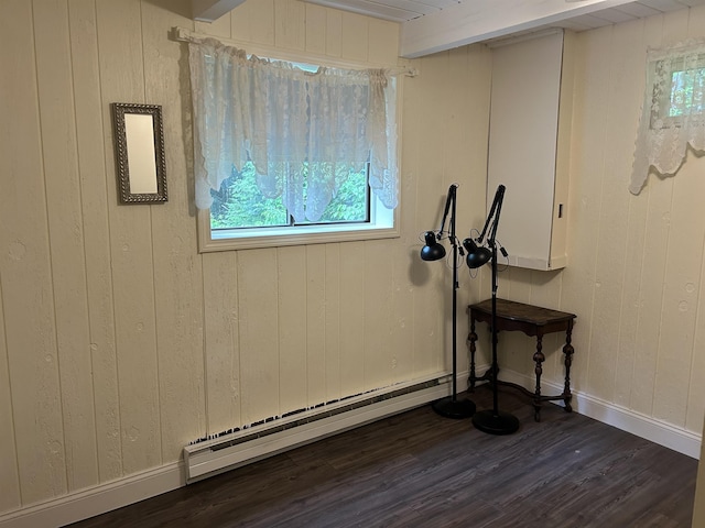19 Alpendorf Loop, Bartlett, NH 03812 - exercise room with dark wood-style floors, plenty of natural light, wood walls, and baseboard heating