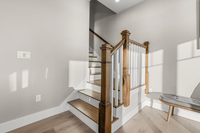 33 Little Bay Dr, Dover, NH 03820 - staircase featuring wood finished floors, baseboards, and recessed lighting