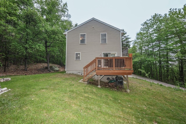 29 Isaac Frye Hwy, Wilton, NH 03086 - back of property featuring a deck, a lawn, and stairs