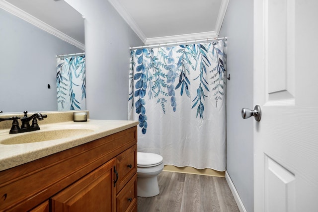 58 Branch Tpke Unit 69Aka A22, Concord, NH 03301 - bathroom featuring vanity, ornamental molding, toilet, and wood finished floors