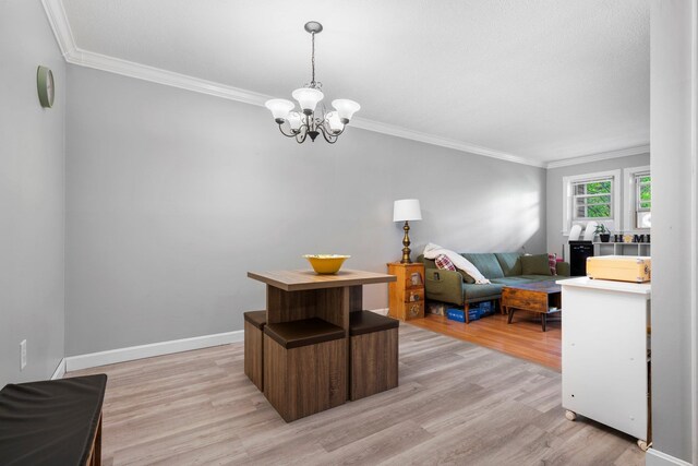 58 Branch Tpke Unit 69Aka A22, Concord, NH 03301 - dining space with ornamental molding, light wood-type flooring, a chandelier, and baseboards