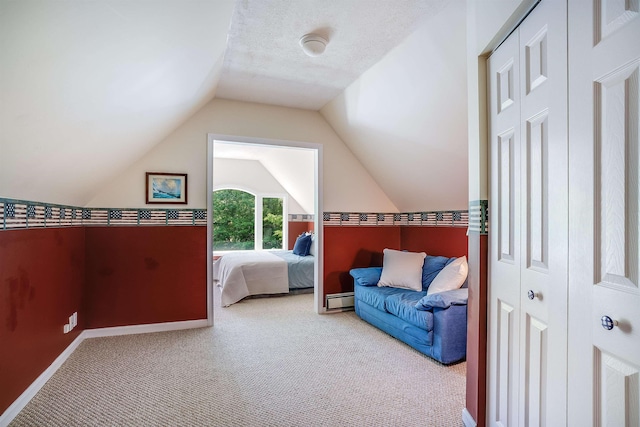 16 Pulpit Run, Amherst, NH 03031 - bedroom featuring baseboard heating, carpet, vaulted ceiling, and baseboards