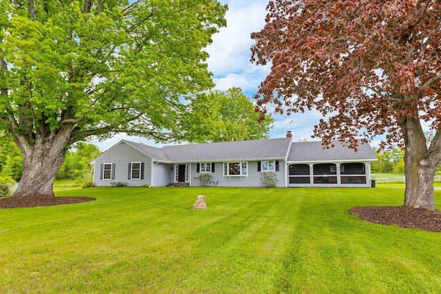 223 Deering Center Rd, Deering, NH 03244 - view of front facade with a front yard, a sunroom, and a chimney