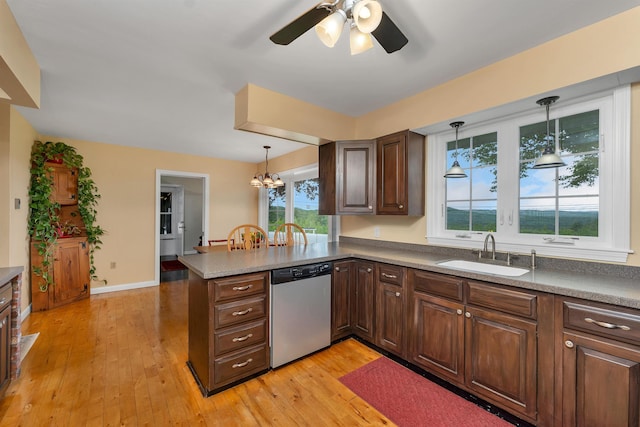 223 Deering Center Rd, Deering, NH 03244 - kitchen featuring dishwasher, a sink, a peninsula, and light wood-type flooring
