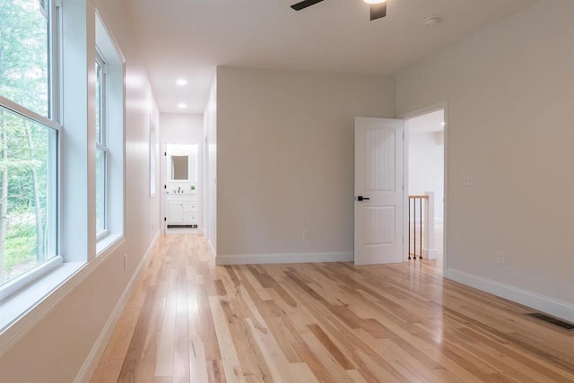 28 Colony Dr, Barnstead, NH 03225 - empty room featuring light wood finished floors, baseboards, ceiling fan, recessed lighting, and a smoke detector