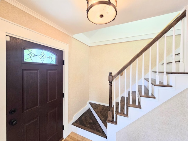 366 S Main St, Concord, NH 03301 - entrance foyer featuring stairs, baseboards, and crown molding