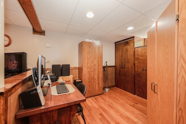 144 Whitten Rd, Milford, NH 03055 - office area featuring light wood-type flooring, recessed lighting, a wainscoted wall, and a drop ceiling