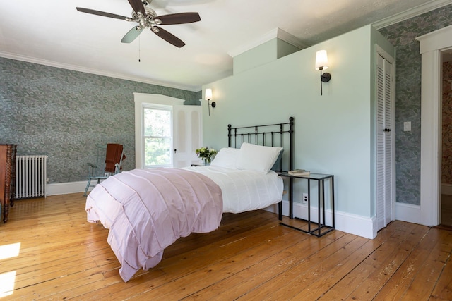 2 Streeter Hill Rd, Chesterfield, NH 03466 - bedroom featuring radiator heating unit, wallpapered walls, crown molding, hardwood / wood-style flooring, and baseboards