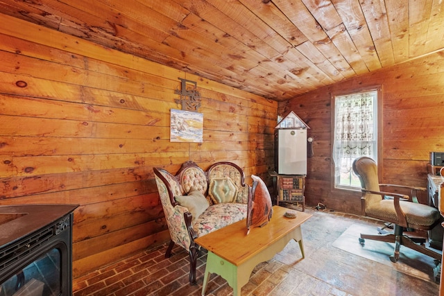 72 Beaver Rd, Strafford, NH 03884 - sitting room featuring wood ceiling, lofted ceiling, and wooden walls