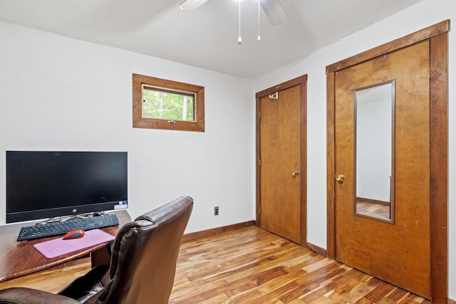 72 Beaver Rd, Strafford, NH 03884 - office area featuring light wood-style flooring, ceiling fan, and baseboards